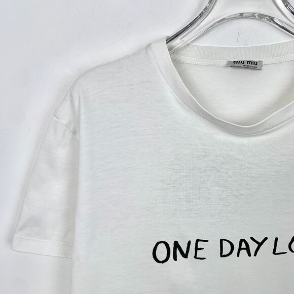 Miu Miu White "One Day Love" Cotton Round Neck Short Sleeve T-Shirt M - Picture 8 of 8